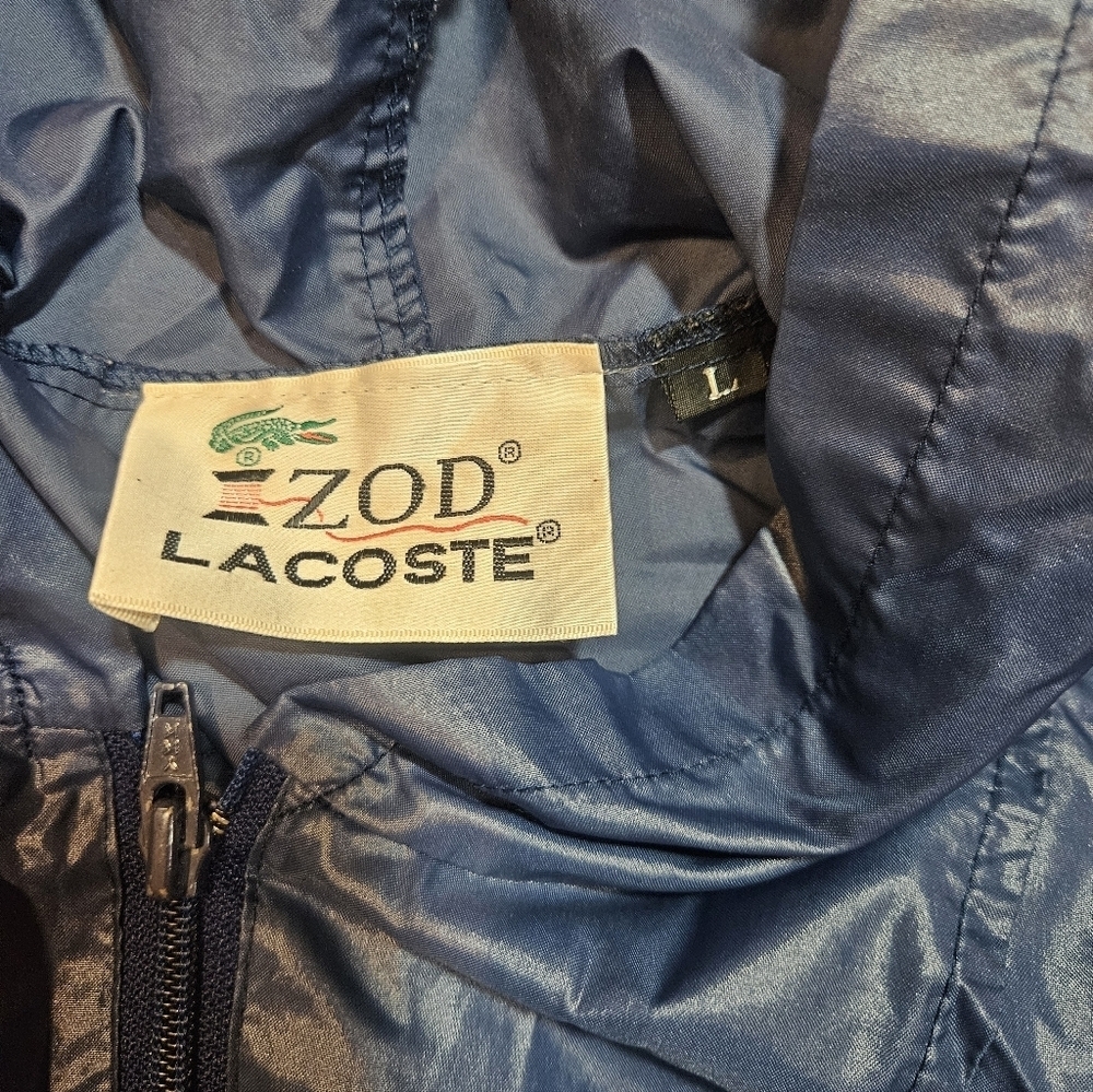 Vintage Izod Lacoste Windbreaker Jacket L Navy Hooded Anorak Packable - Picture 4 of 9